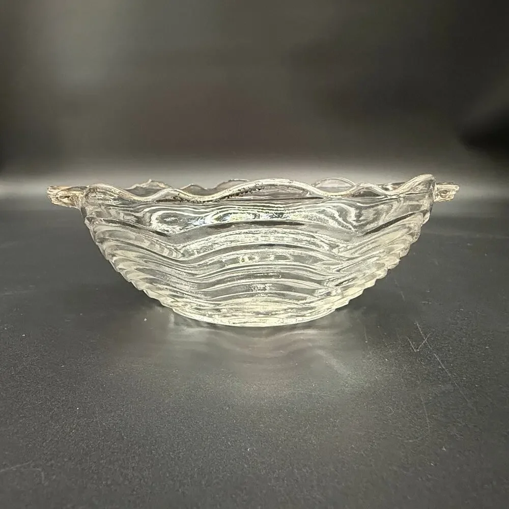 vintage Anchor Hocking gold trim Handled Bowl candy nut dish 17 Clear glassware